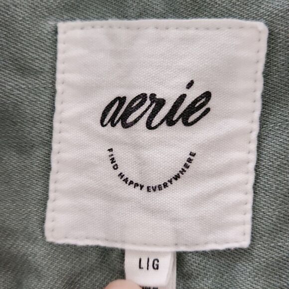 Aerie Anytime Fave Shirt, Sage Green, Size XL - Picture 6 of 10